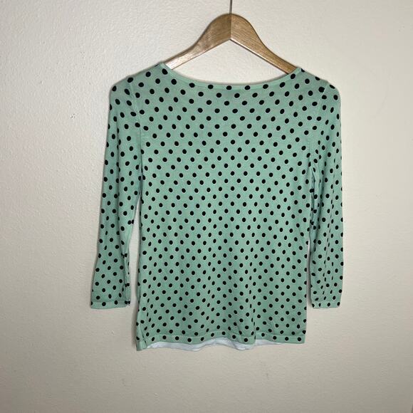 Talbots Mint Green Black Polka Dotted 3/4 Sleeve Tee Size XS - Picture 5 of 8